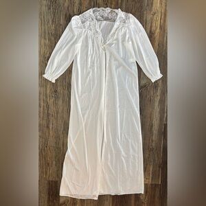 Vtg Sears Bathrobe Womens Med Silky Lace Negligee Boudoir Intimates Off-White